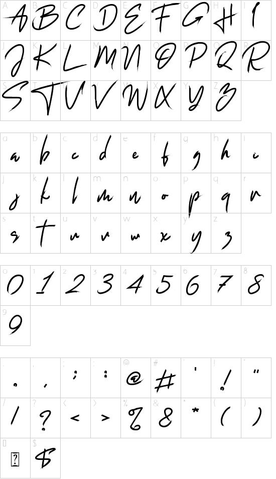 Jacksonville font character map