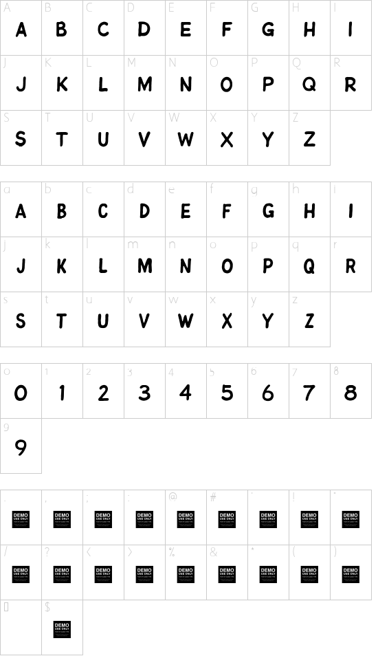 Jitter Bug font character map