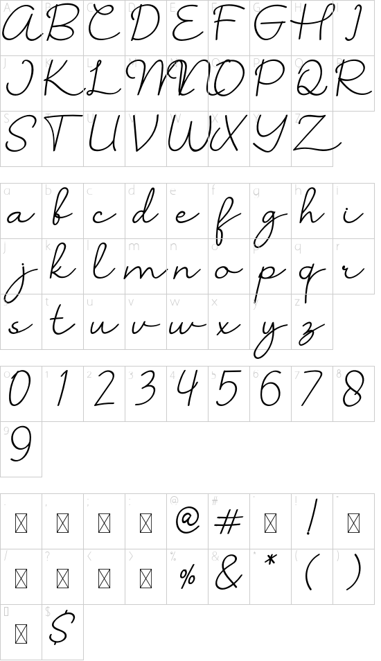 Kalimera font character map