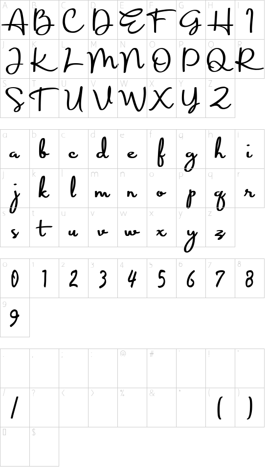 Koofinee font character map