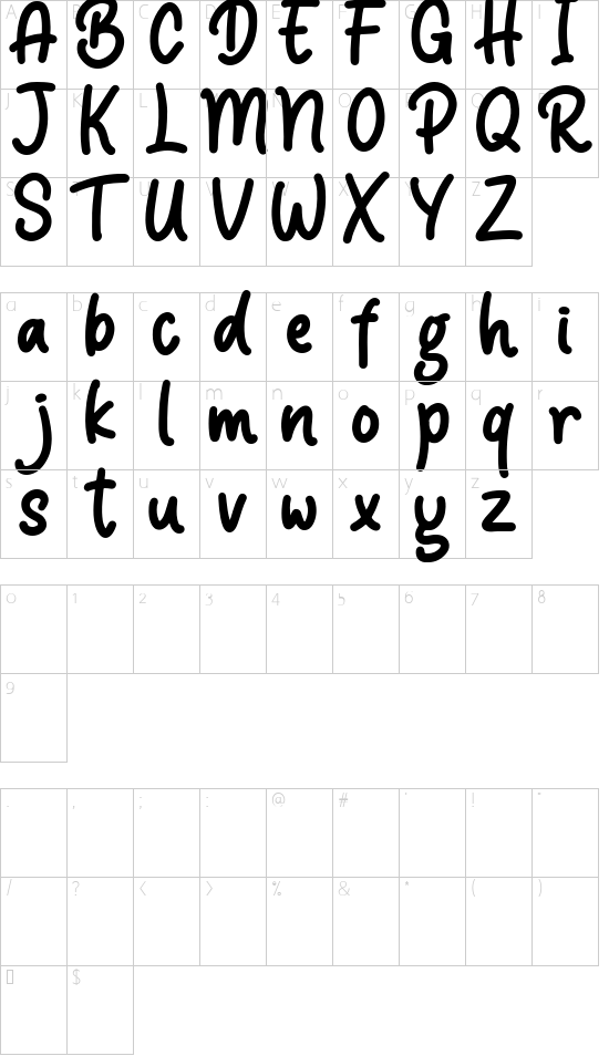 Lollipa font character map
