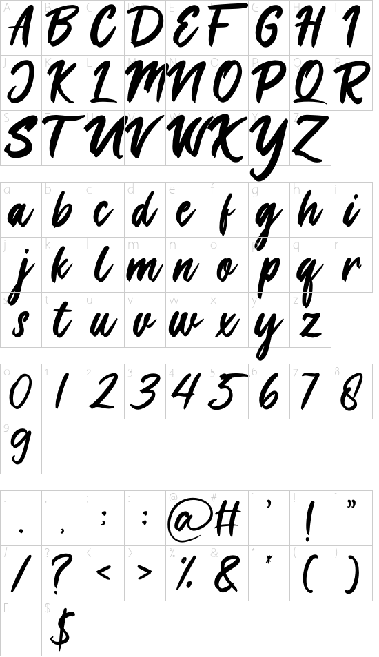 London Calling font character map