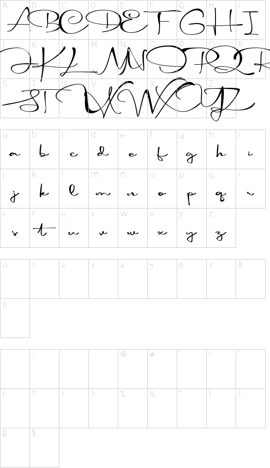 Madonna font character map