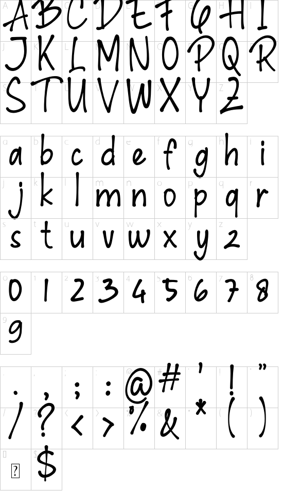 Mendello Demo font character map