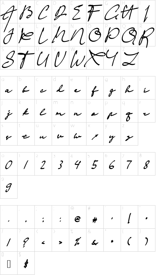 Prewedding font character map