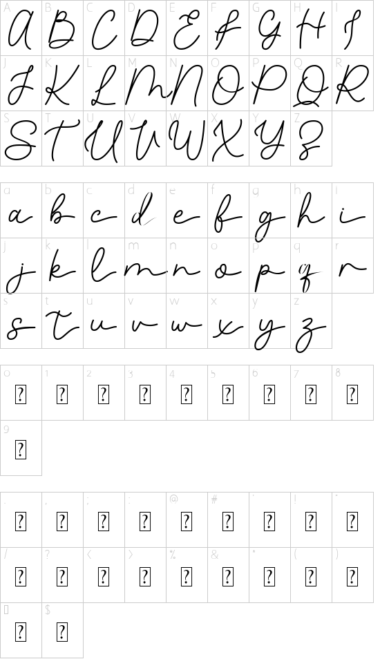 Raleigh Modesto font character map