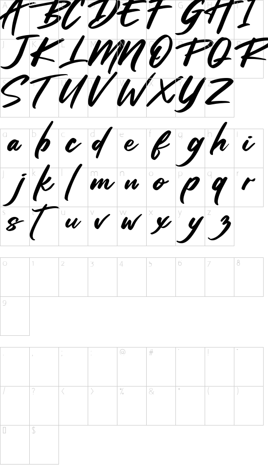 Raster Slice font character map