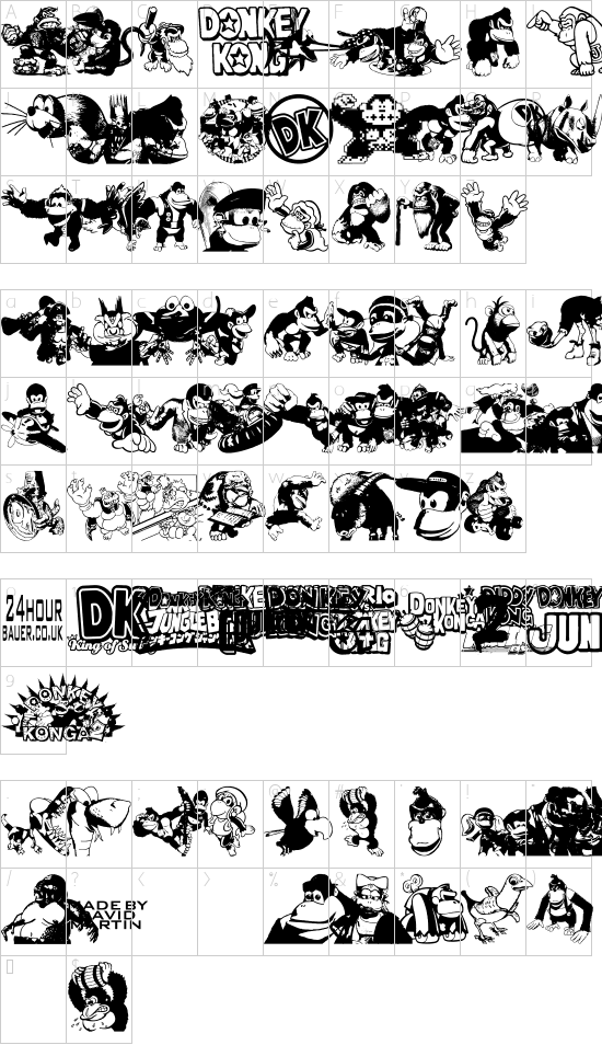 Donkey Kong World font character map