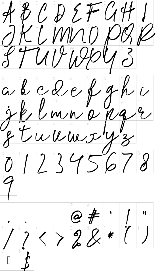 Saharia font character map