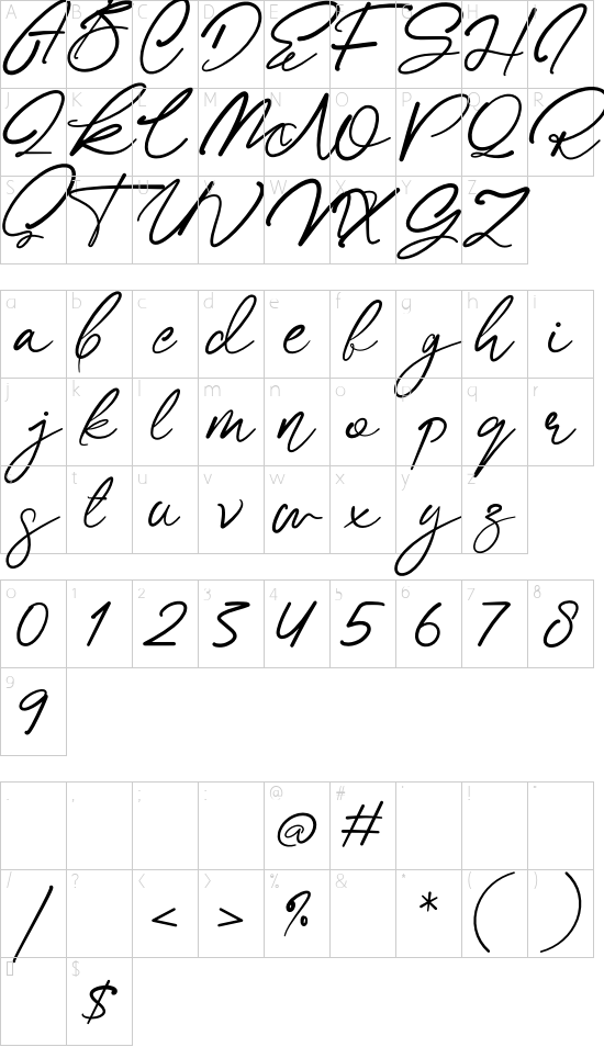 Sallina font character map