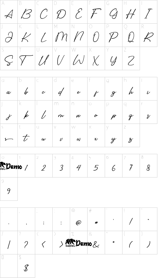 Sidelines font character map