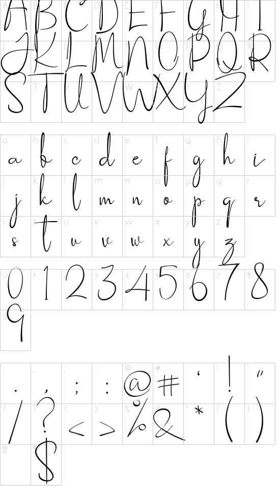 Socialitta font character map