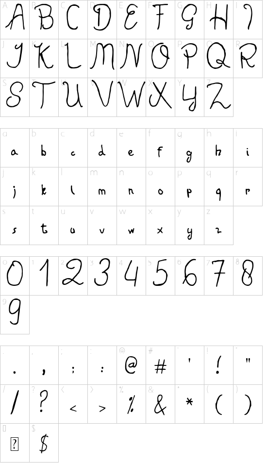 Sparta font character map