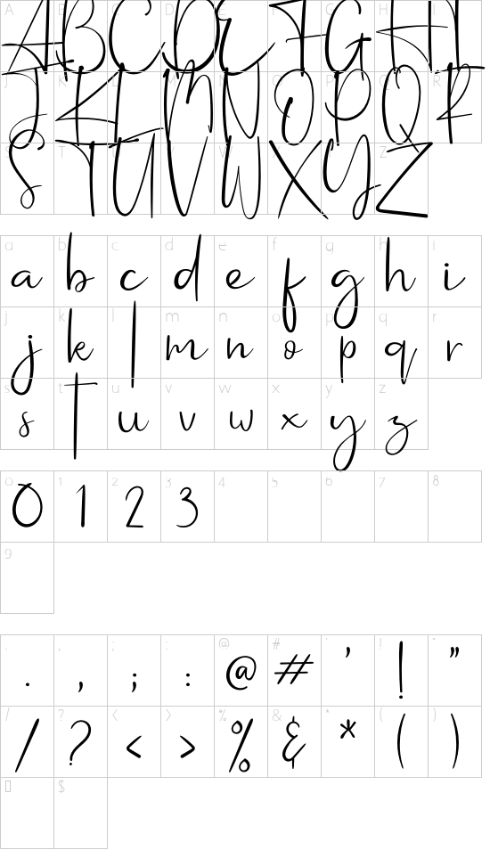 The Feeling font character map