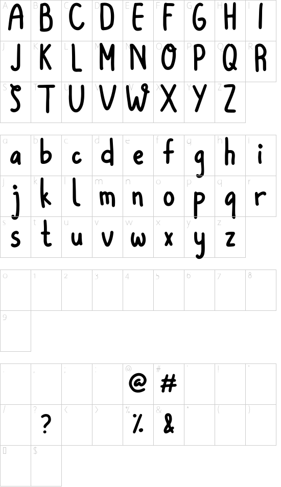 Winter Snow font character map