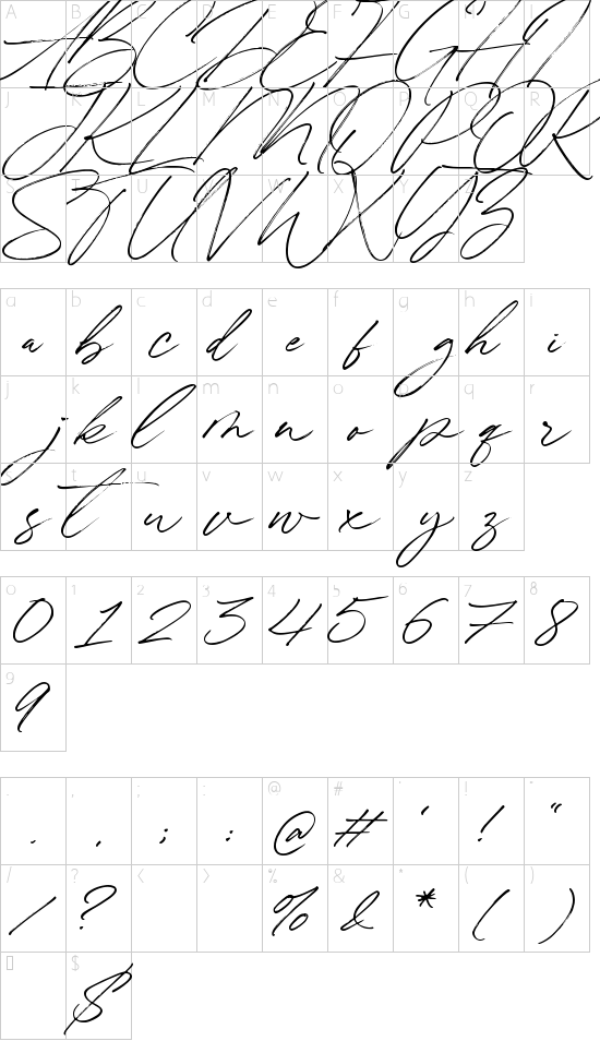 Winterlady font character map