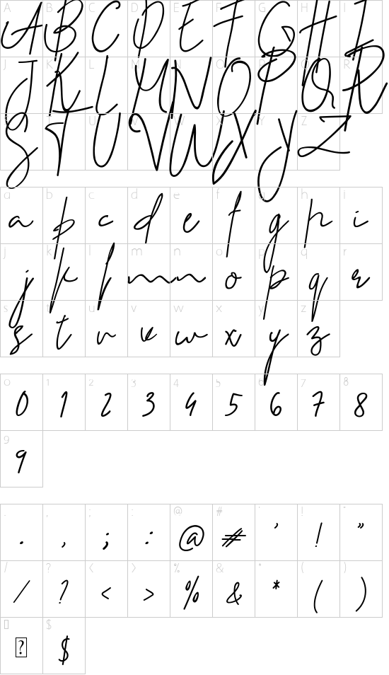 senorita font character map