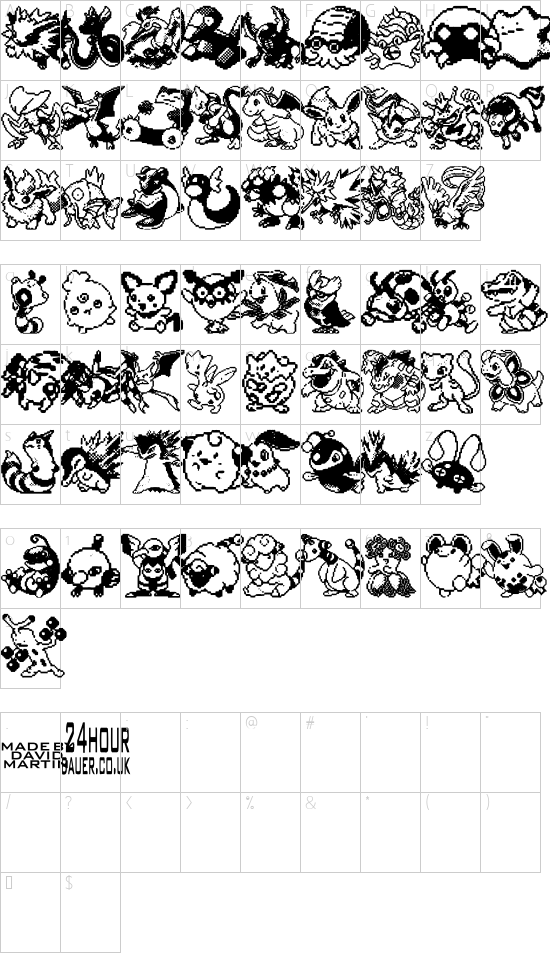 Pokemon pixels 2 font character map