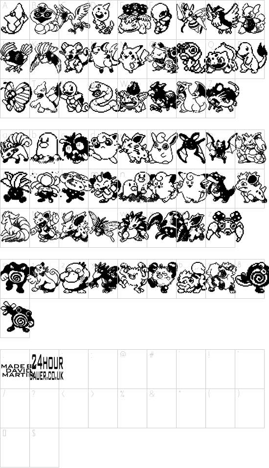 Pokemon pixels 1 font character map