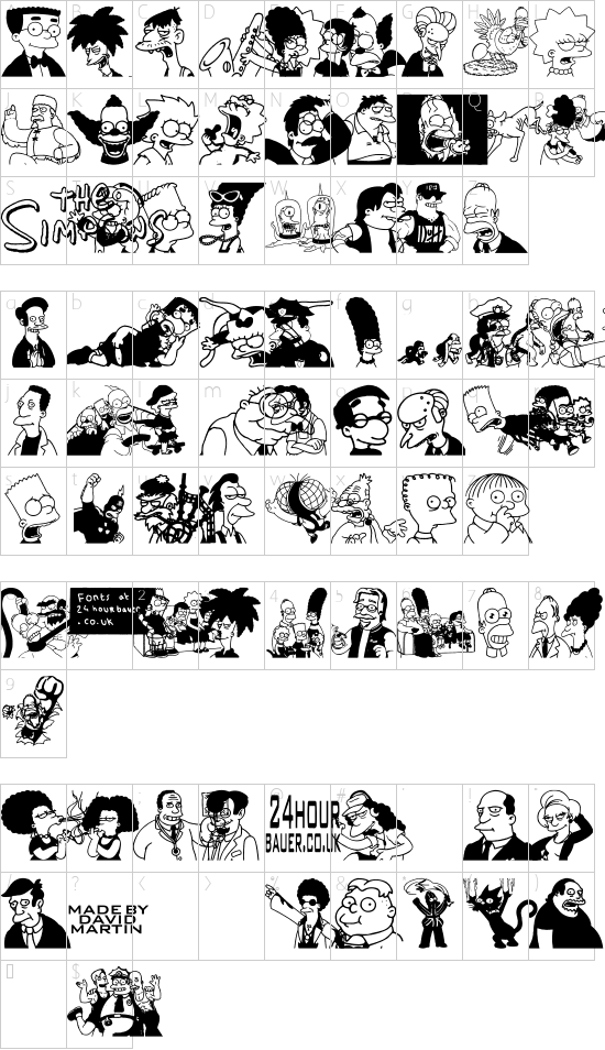 Simpsons Mmmm...Font font character map