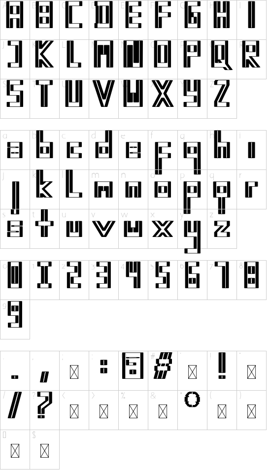 Nomer font character map