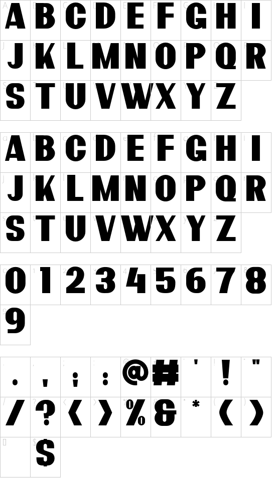 Bardon Demo Clean font character map