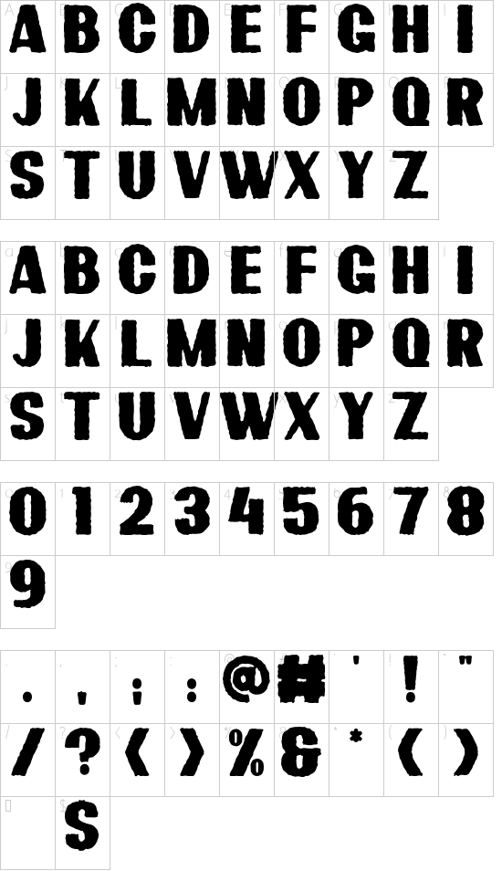 Bardon Rough Demo Rough font character map