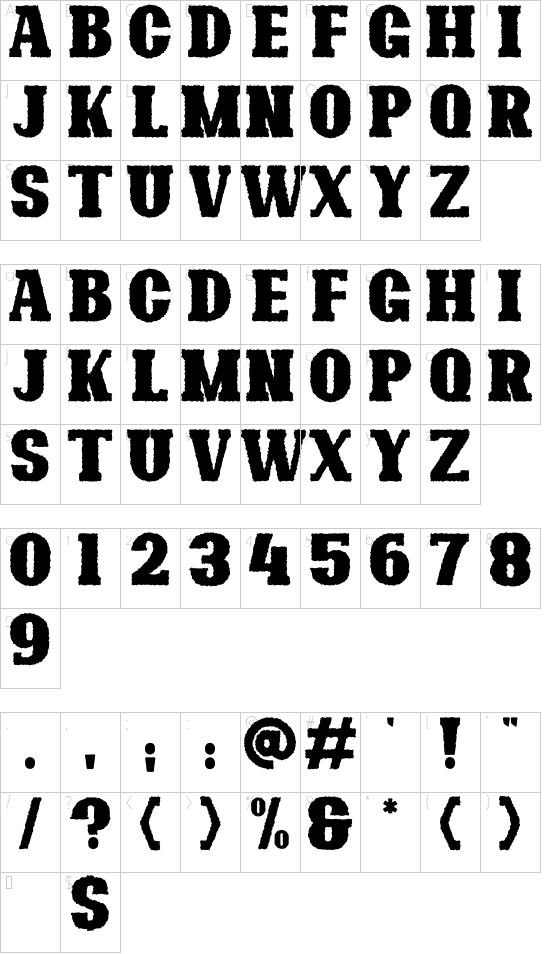 Bonaro Rough Demo Rough font character map