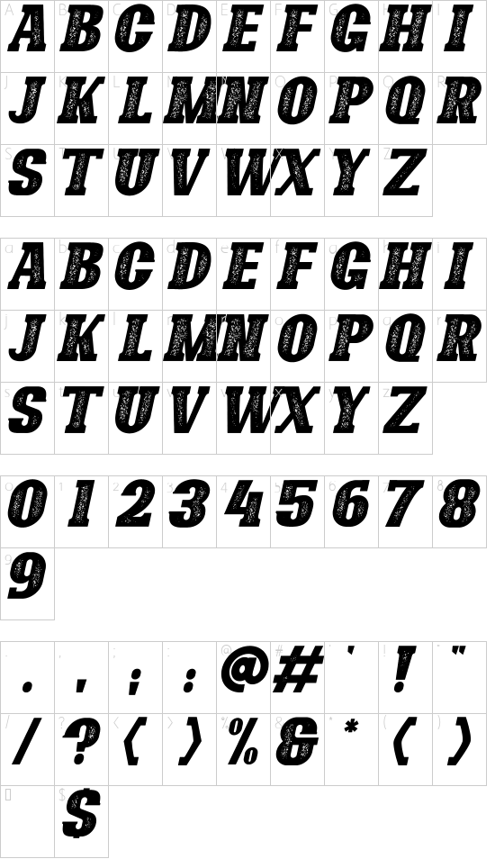 Bonaro Stamp Italic Demo Stamp Italic font character map