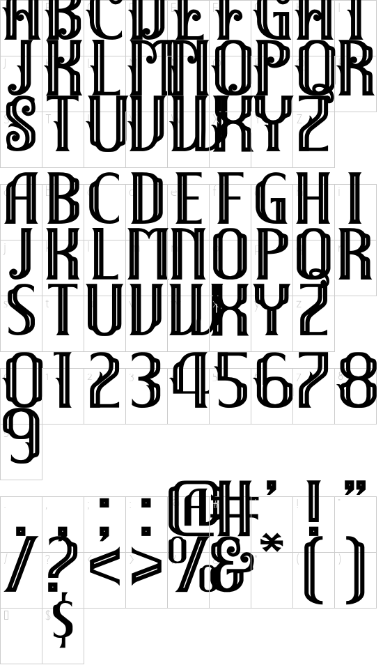 Brainster font character map