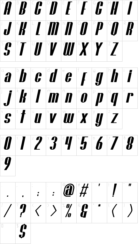 Brasham Rounded Italic Demo Rounded Italic font character map
