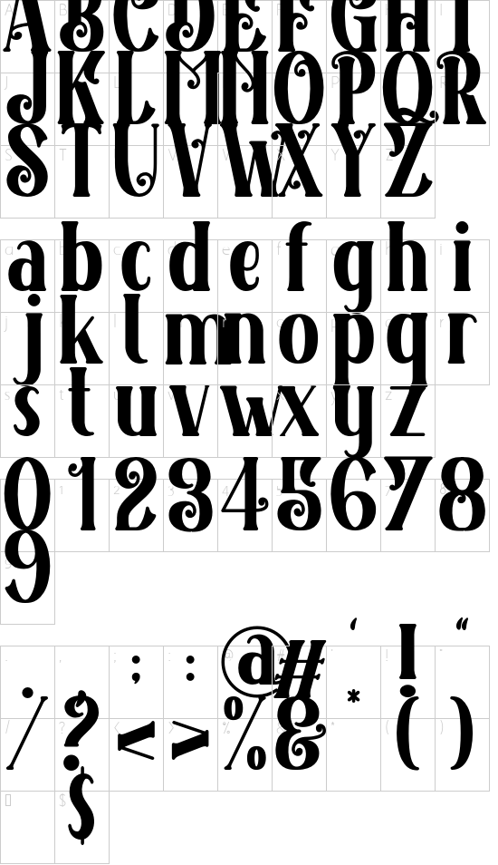 Crowded font character map