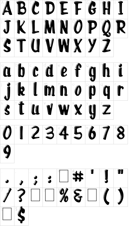 Retro Shine font character map
