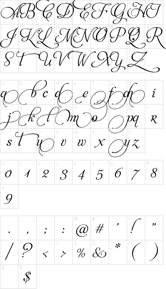 Aphrodite Swash font character map