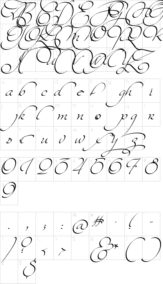 Kaligrafia Galana Uno font character map