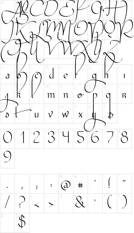 Kalligrand Script Two font character map