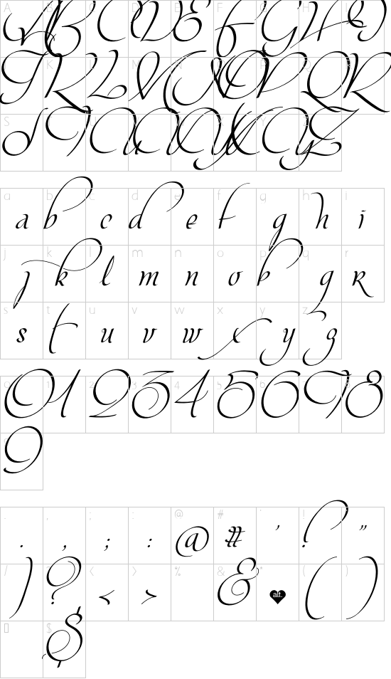 Mon Amour Script Alt font character map