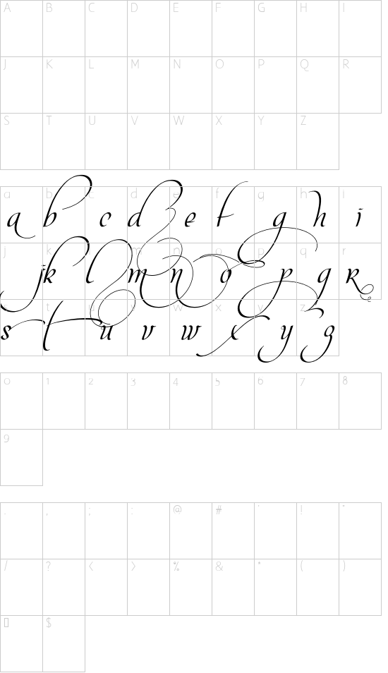 Mon Amour Script Swashes font character map