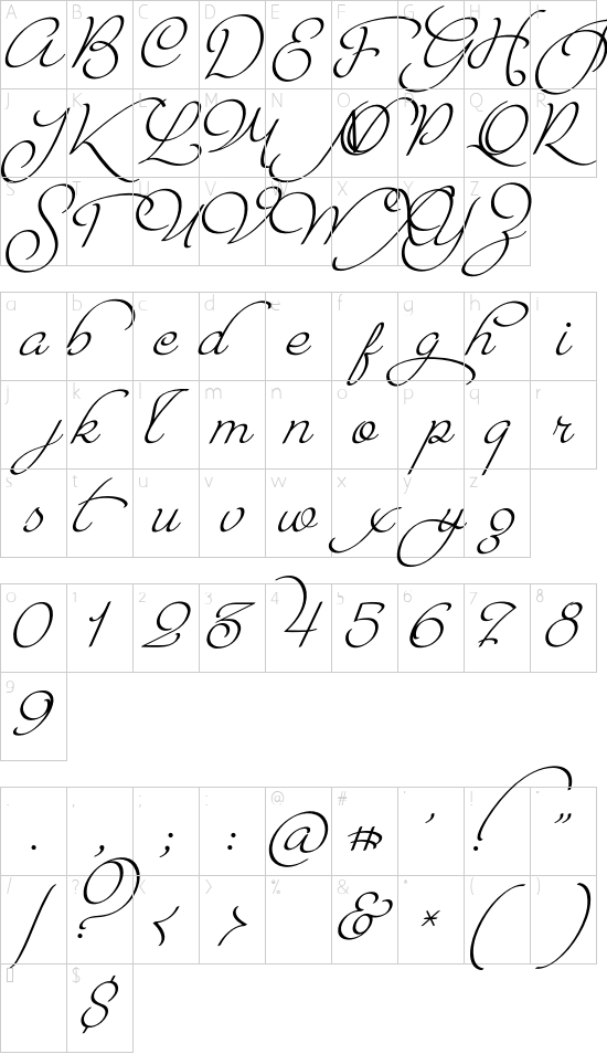 Paradise Script Two font character map