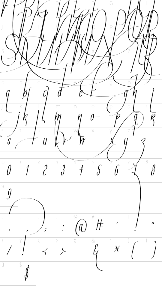 Quijote Italic font character map