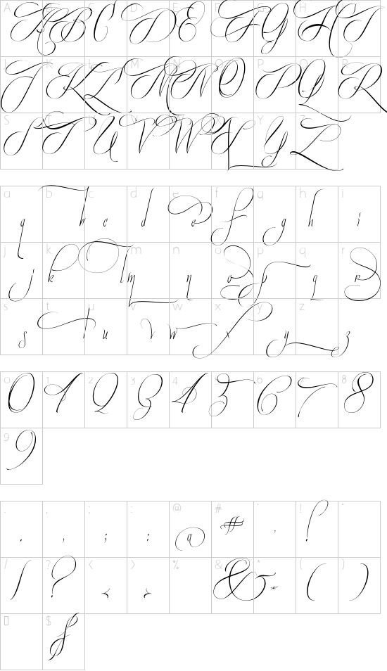 Quijote Sauvage Contextual font character map