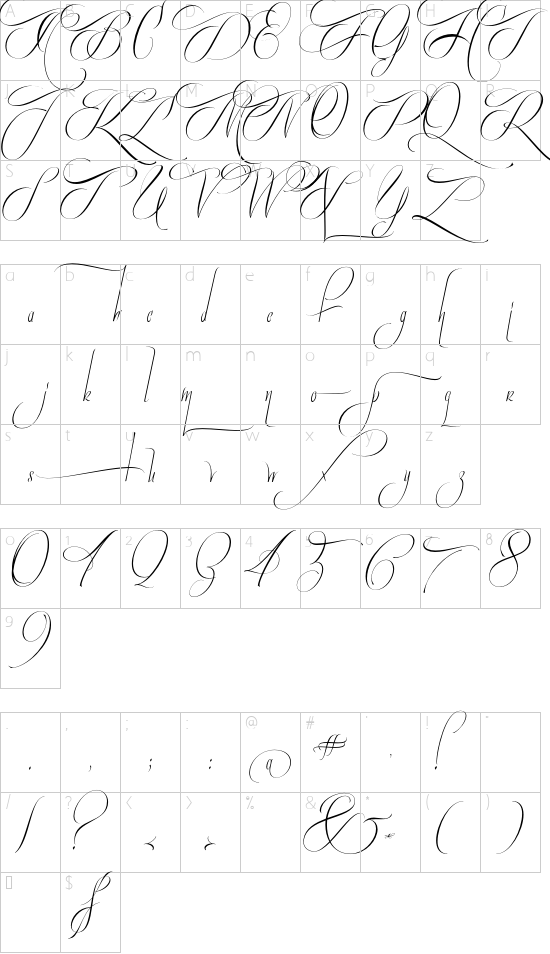 Quijote Sauvage Standard font character map