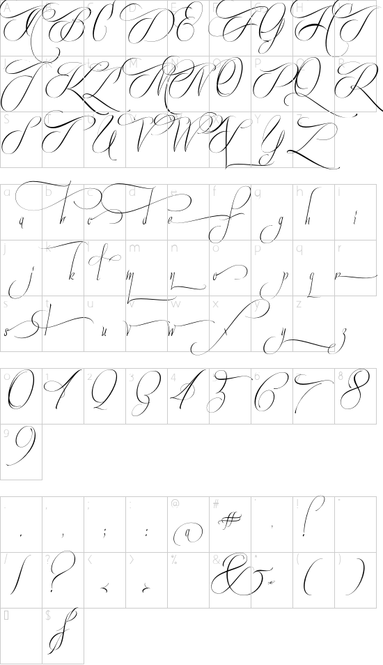 Quijote Sauvage Swash font character map