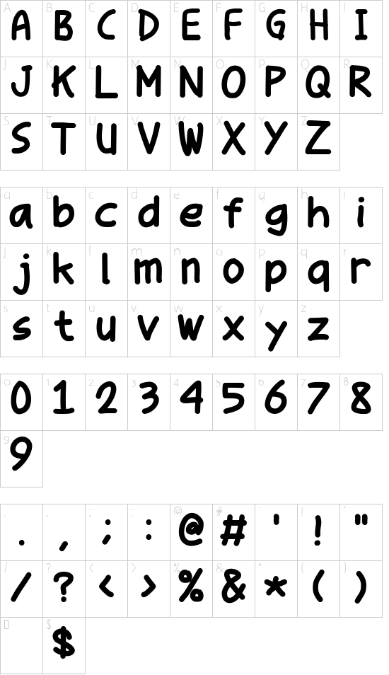 Parenda Pop Comic font character map