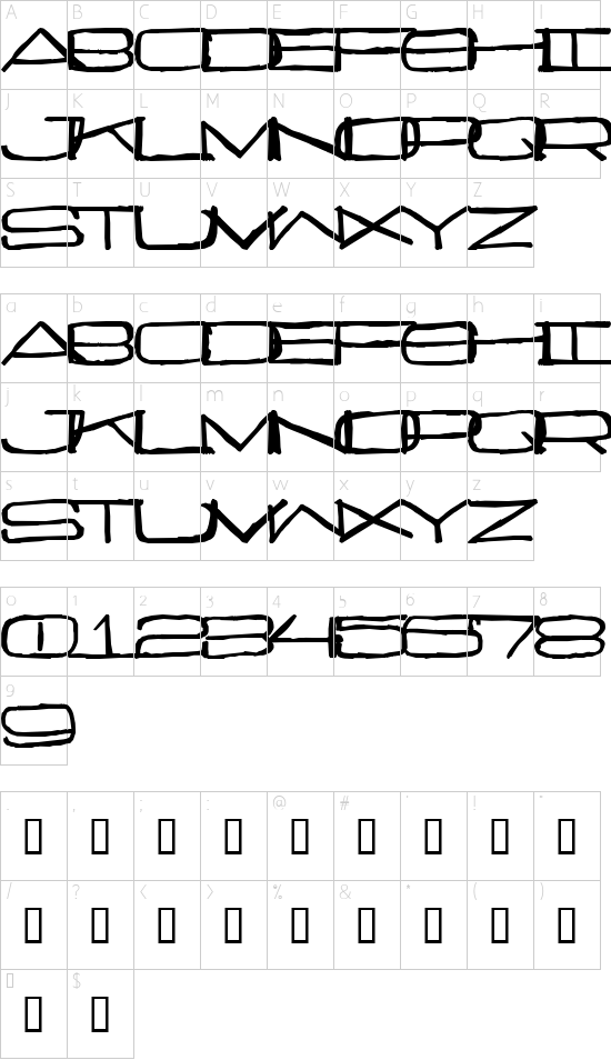 Curmudgeonly font character map