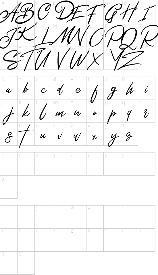Bentley FREE font character map