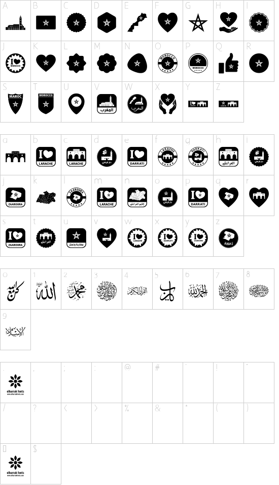 font larache color font character map