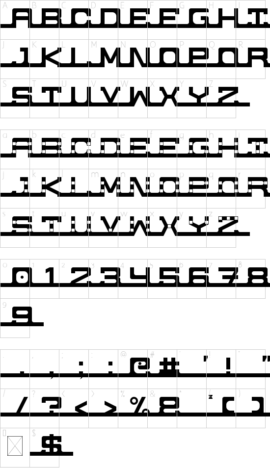 Unreachable Regular font character map