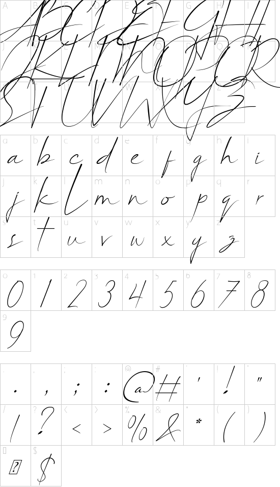 Belligiant font character map