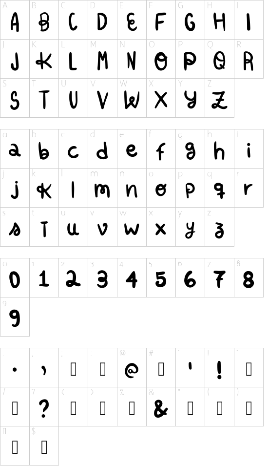 Simon Regular font character map